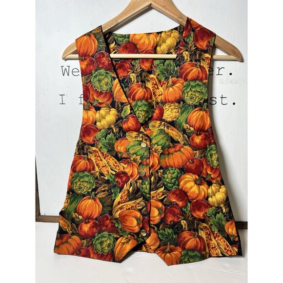 Quirky Grandma core Pumpkin Thanksgiving Harvest Vest Size Medium.  Bb - Picture 1 of 6